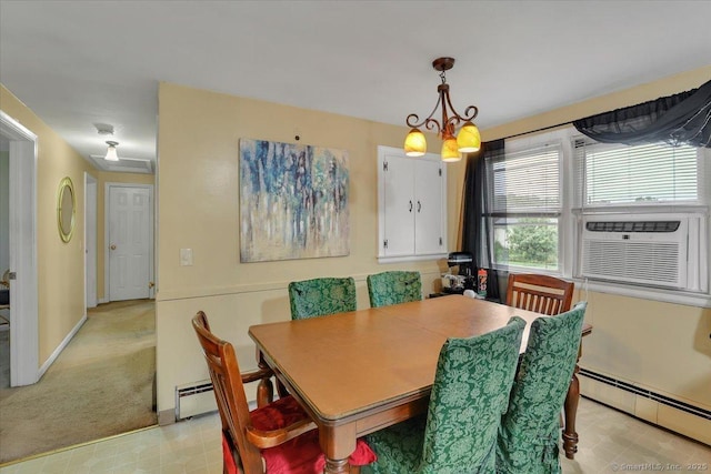 118 W Hartford Rd, Newington, CT 06111 - dining space featuring a baseboard radiator, a chandelier, and light floors