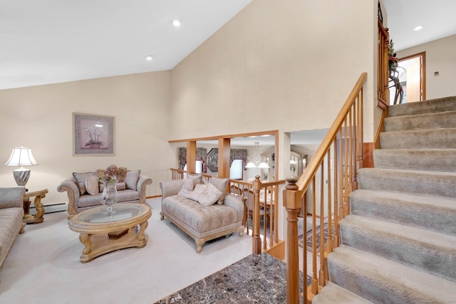 17 Landing Cir, Windsor, CT 06095 - living room with stairs, recessed lighting, and high vaulted ceiling