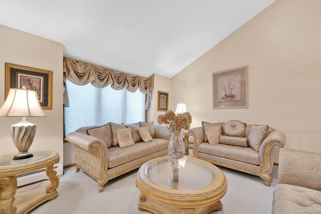 17 Landing Cir, Windsor, CT 06095 - carpeted living area with a baseboard heating unit and lofted ceiling