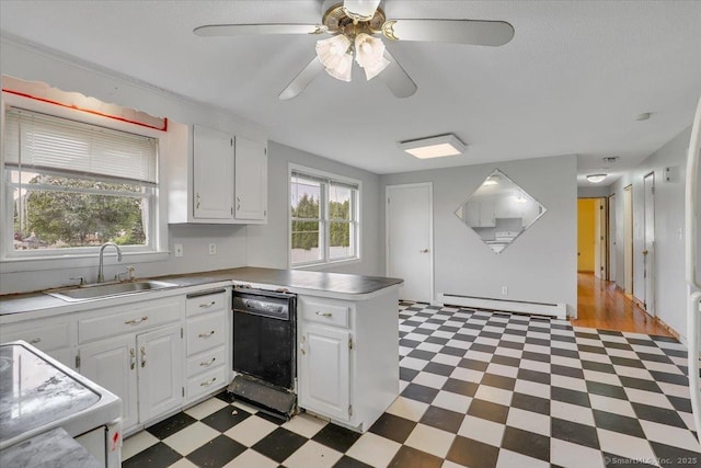 401 Berlin St, Southington, CT 06489 - kitchen with a baseboard radiator, dishwashing machine, light floors, stove, and a peninsula