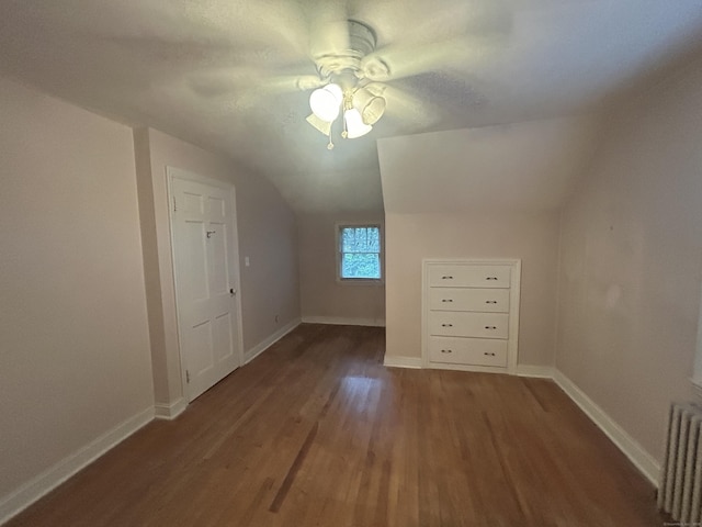 58 Eggleston St, Torrington, CT 06790 - additional living space featuring radiator, wood finished floors, vaulted ceiling, and a ceiling fan