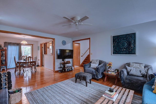 47 Hoffman Rd, Manchester, CT 06042 - living room with ceiling fan, wood finished floors, and stairs