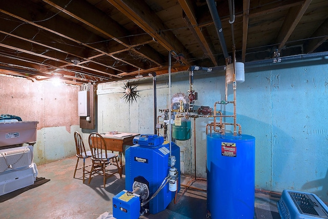 47 Hoffman Rd, Manchester, CT 06042 - unfinished basement with gas water heater, a water pressure tank, and electric panel