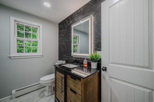 34 Roberts Rd, Marlborough, CT 06447 - half bath featuring baseboard heating, vanity, tasteful backsplash, and recessed lighting