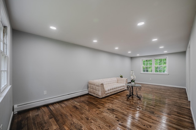 34 Roberts Rd, Marlborough, CT 06447 - sitting room with a baseboard heating unit, dark wood-type flooring, and recessed lighting