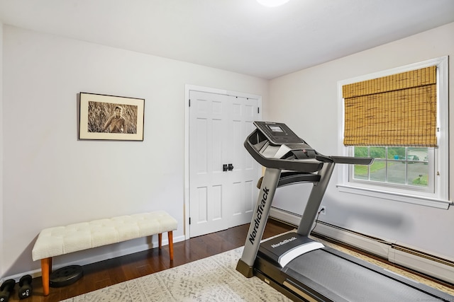 112 Greenbrier Rd, Trumbull, CT 06611 - exercise room with wood finished floors and baseboard heating