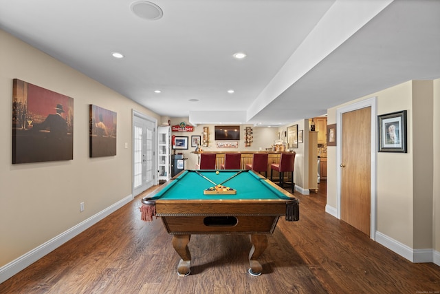 8 Marie Ln, Wallingford, CT 06492 - rec room featuring wet bar, dark wood-style floors, recessed lighting, and billiards