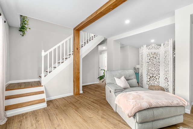 1376 W St, Southington, CT 06489 - sitting room featuring stairway, wood finished floors, and recessed lighting