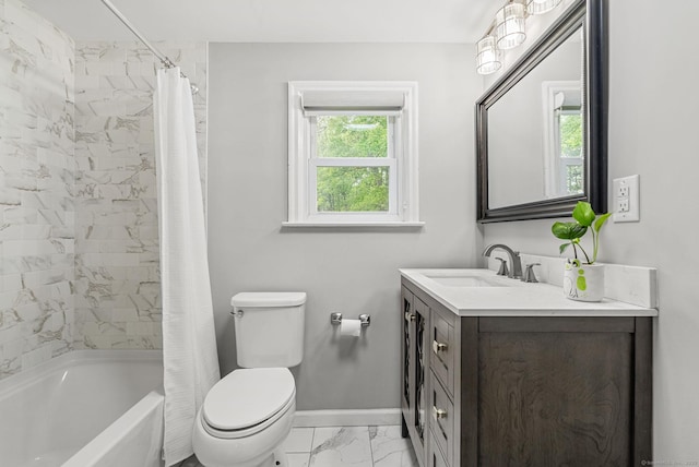 1376 W St, Southington, CT 06489 - bathroom with marble look tiles, vanity, and shower / bath combo with shower curtain