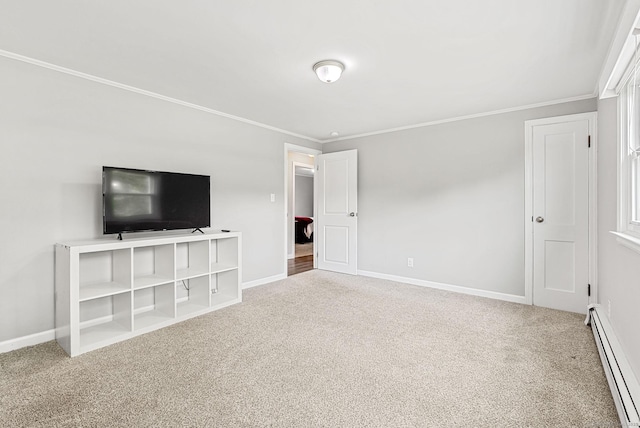 1376 W St, Southington, CT 06489 - unfurnished bedroom featuring a baseboard radiator, carpet flooring, and crown molding