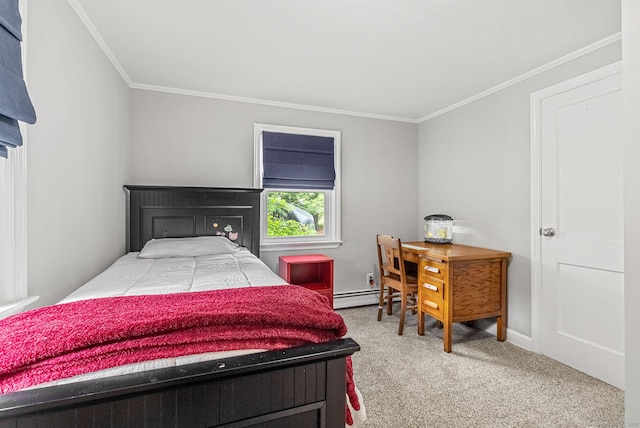 1376 W St, Southington, CT 06489 - bedroom featuring a baseboard radiator, ornamental molding, and carpet flooring