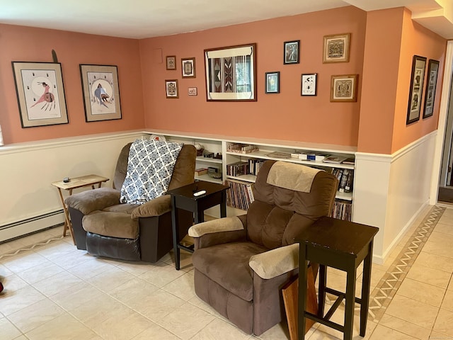 39 Mariner Cir, Trumbull, CT 06611 - living area featuring tile patterned floors, baseboard heating, and wainscoting