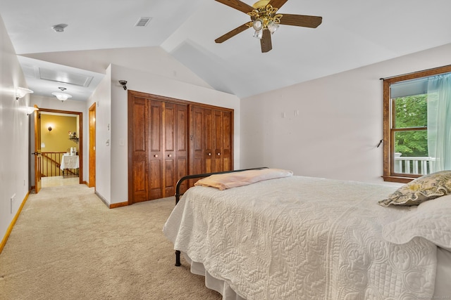 12 Haas Rd, Somers, CT 06071 - bedroom with lofted ceiling, light colored carpet, a closet, and ceiling fan