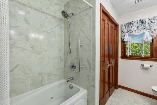 12 Haas Rd, Somers, CT 06071 - bathroom featuring shower / bath combo and marble look tiles