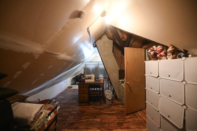 90 Olive St, Bridgeport, CT 06605 - bedroom with lofted ceiling and dark wood finished floors