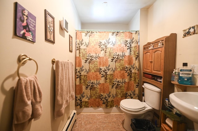 90 Olive St, Bridgeport, CT 06605 - bathroom with a baseboard heating unit and a shower with shower curtain