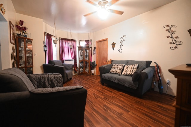 90 Olive St, Bridgeport, CT 06605 - living room with dark wood finished floors and a ceiling fan