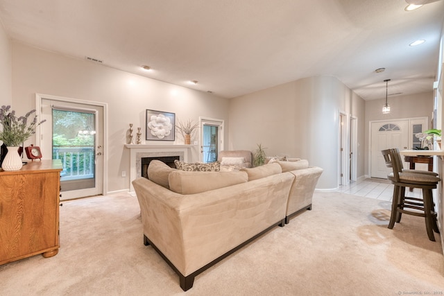 33 Langdon Ct Apt Cl4, Berlin, CT 06037 - living area with light carpet, a fireplace, and recessed lighting