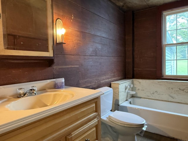 491 Main St, Somers, CT 06071 - bathroom featuring vanity, a bath, and wood walls
