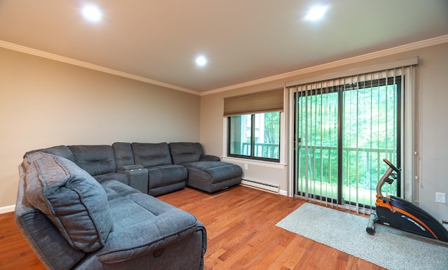 19 Heather Ct Unit 19, Cromwell, CT 06416 - living area with a baseboard radiator, ornamental molding, and wood finished floors