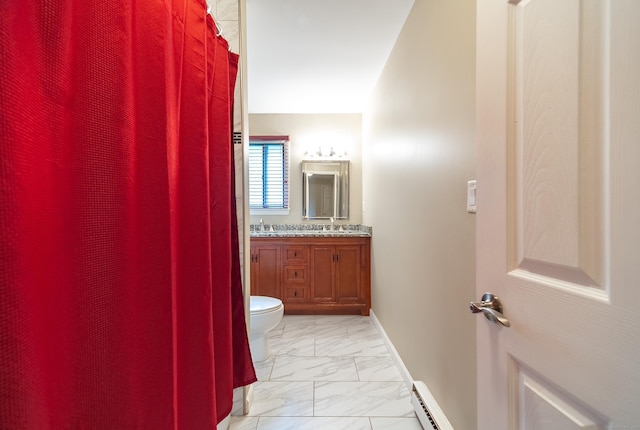19 Heather Ct Unit 19, Cromwell, CT 06416 - bathroom featuring marble finish flooring, double vanity, and a baseboard radiator