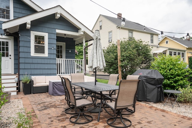 67 Nott St, Wethersfield, CT 06109 - view of patio / terrace featuring a grill, outdoor lounge area, outdoor dining space, and entry steps