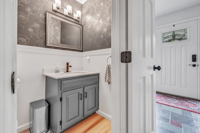 31 Stable Ridge Rd, Monroe, CT 06468 - bathroom featuring wallpapered walls and vanity
