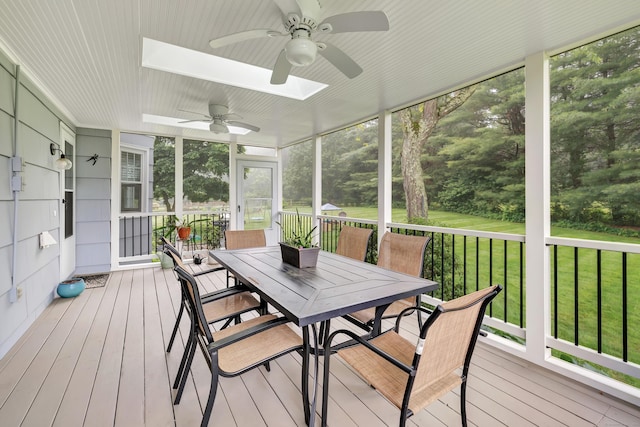 31 Stable Ridge Rd, Monroe, CT 06468 - sunroom with ceiling fan, outdoor dining area, and a skylight