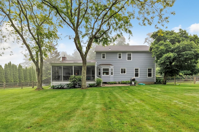 31 Stable Ridge Rd, Monroe, CT 06468 - rear view of property featuring a sunroom and a chimney