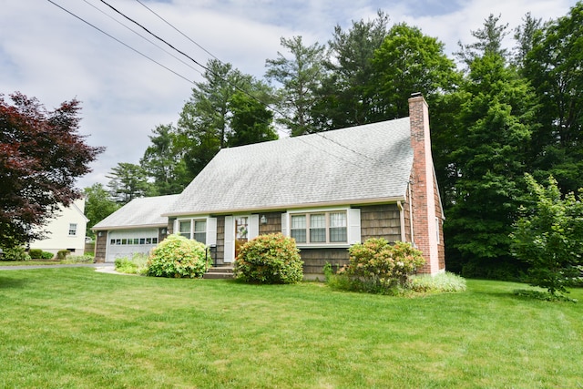 110 Woodfield Rd, Bristol, CT 06010 - new england style home with a front yard, a chimney, a garage, and a shingled roof