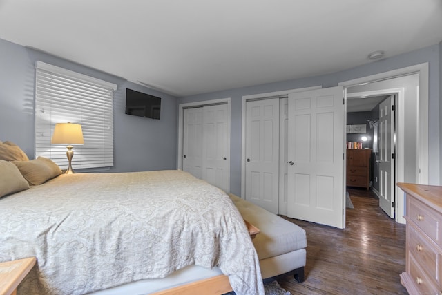 109 Hemlock Dr, Killingworth, CT 06419 - bedroom featuring two closets and dark wood-style flooring