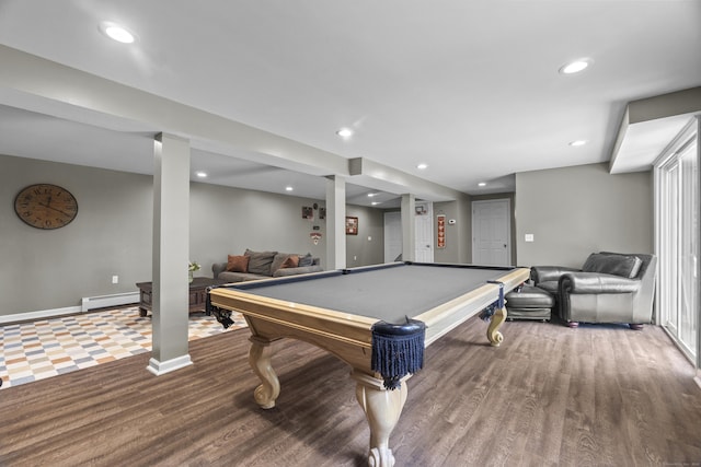 109 Hemlock Dr, Killingworth, CT 06419 - rec room with wood finished floors, recessed lighting, a baseboard heating unit, and pool table