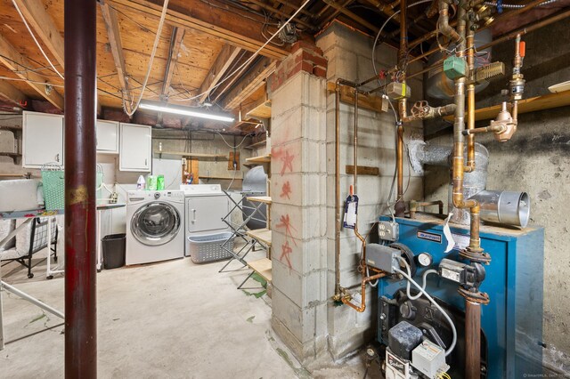 43 Dimmock Rd, Waterford, CT 06385 - unfinished below grade area featuring washing machine and clothes dryer and a heating unit