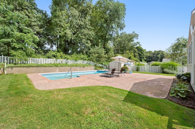 43 Dimmock Rd, Waterford, CT 06385 - view of swimming pool with a patio, a fenced backyard, and a shed