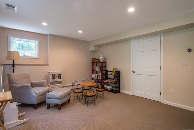 10 Oak Dr, Essex, CT 06409 - living area featuring carpet floors, recessed lighting, and baseboard heating