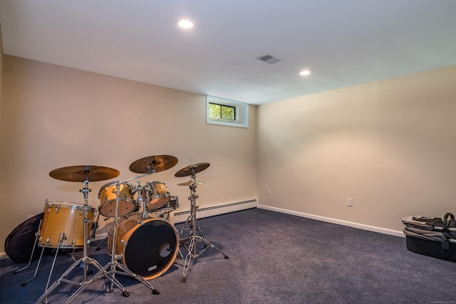 10 Oak Dr, Essex, CT 06409 - recreation room featuring a baseboard heating unit, carpet floors, and recessed lighting
