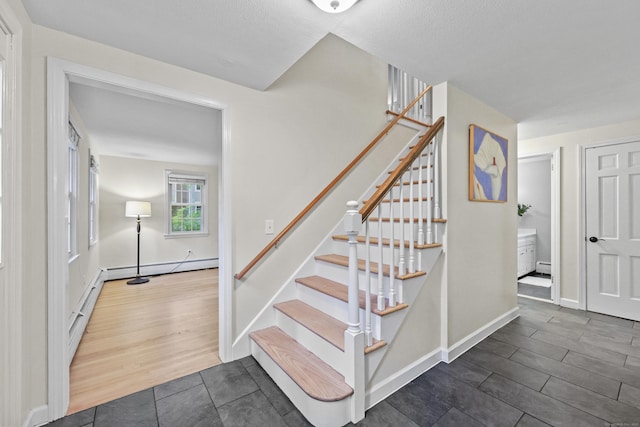 30 Clifdon Dr, Simsbury, CT 06070 - stairway with a baseboard radiator, baseboard heating, and wood finished floors