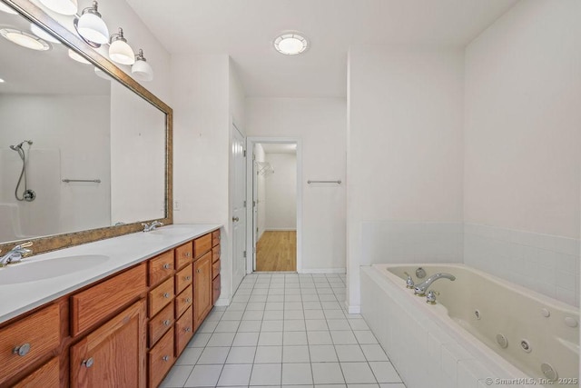 9 Meadowview Ct Unit 9, Canton, CT 06019 - full bathroom with double vanity, a tub with jets, and tile patterned floors