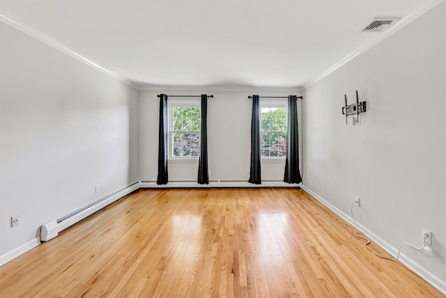 90 Chamberlain Dr, Shelton, CT 06484 - unfurnished room featuring a baseboard heating unit, light wood-style floors, and crown molding