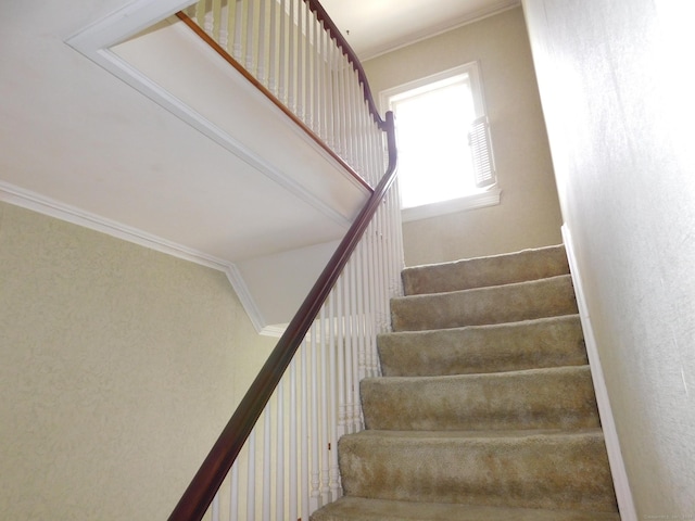58 Edward St, East Haven, CT 06512 - stairway featuring crown molding
