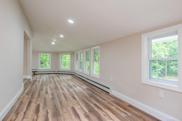 859 Ekonk Hill Rd, Voluntown, CT 06384 - unfurnished room with baseboard heating, light wood-style flooring, and recessed lighting