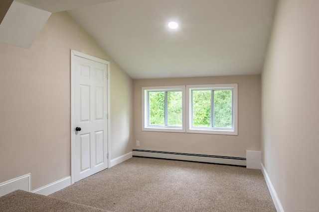 859 Ekonk Hill Rd, Voluntown, CT 06384 - additional living space with a baseboard heating unit, carpet flooring, and vaulted ceiling