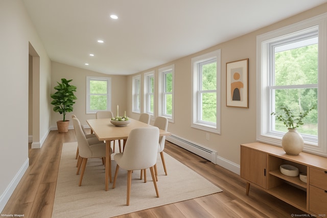 859 Ekonk Hill Rd, Voluntown, CT 06384 - dining room featuring a baseboard heating unit, light wood-style flooring, and recessed lighting