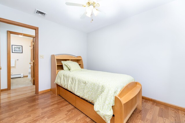 6 Old Sawmill Dr, Beacon Falls, CT 06403 - bedroom featuring a baseboard radiator, light wood-type flooring, and ceiling fan