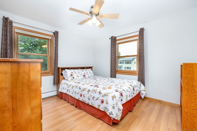 6 Old Sawmill Dr, Beacon Falls, CT 06403 - bedroom with a baseboard radiator, wood finished floors, and ceiling fan