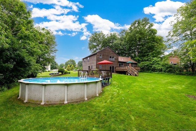 6 Old Sawmill Dr, Beacon Falls, CT 06403 - swimming pool with a deck, a lawn, and stairs