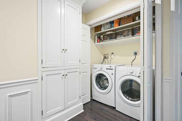 126 Sutton Dr E, Stamford, CT 06906 - washroom with washer and dryer, dark wood finished floors, and cabinet space