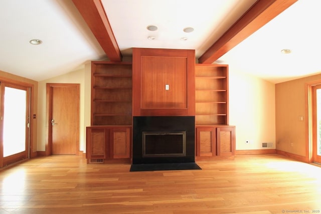 20 Shady Acres Rd, Darien, CT 06820 - unfurnished living room featuring light wood-style flooring, a large fireplace, and recessed lighting