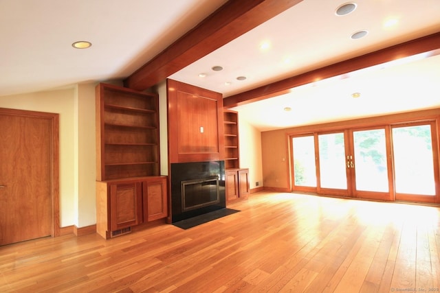 20 Shady Acres Rd, Darien, CT 06820 - unfurnished living room featuring a fireplace with flush hearth, light wood-style floors, and recessed lighting