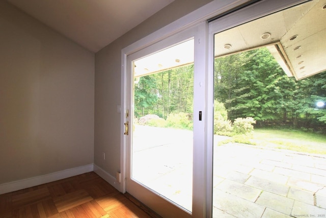 20 Shady Acres Rd, Darien, CT 06820 - doorway to outside featuring lofted ceiling and baseboards